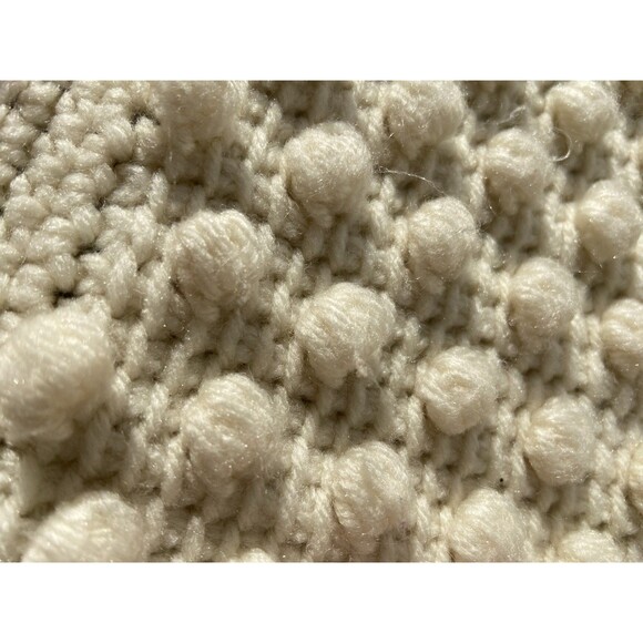 VINTAGE Crochet Popcorn Blanket Afghan Throw Floral EMBROIDERY Macrame Fringe - Picture 13 of 14